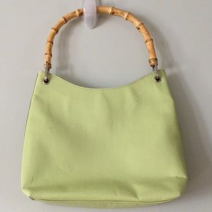 🐞 4/25 Talbots Green Leather Bag Bamboo Handle